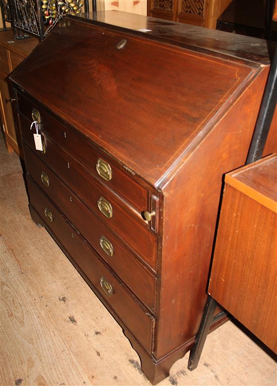 George III mahogany bureau, circa 1810, boxwood line-inlaid